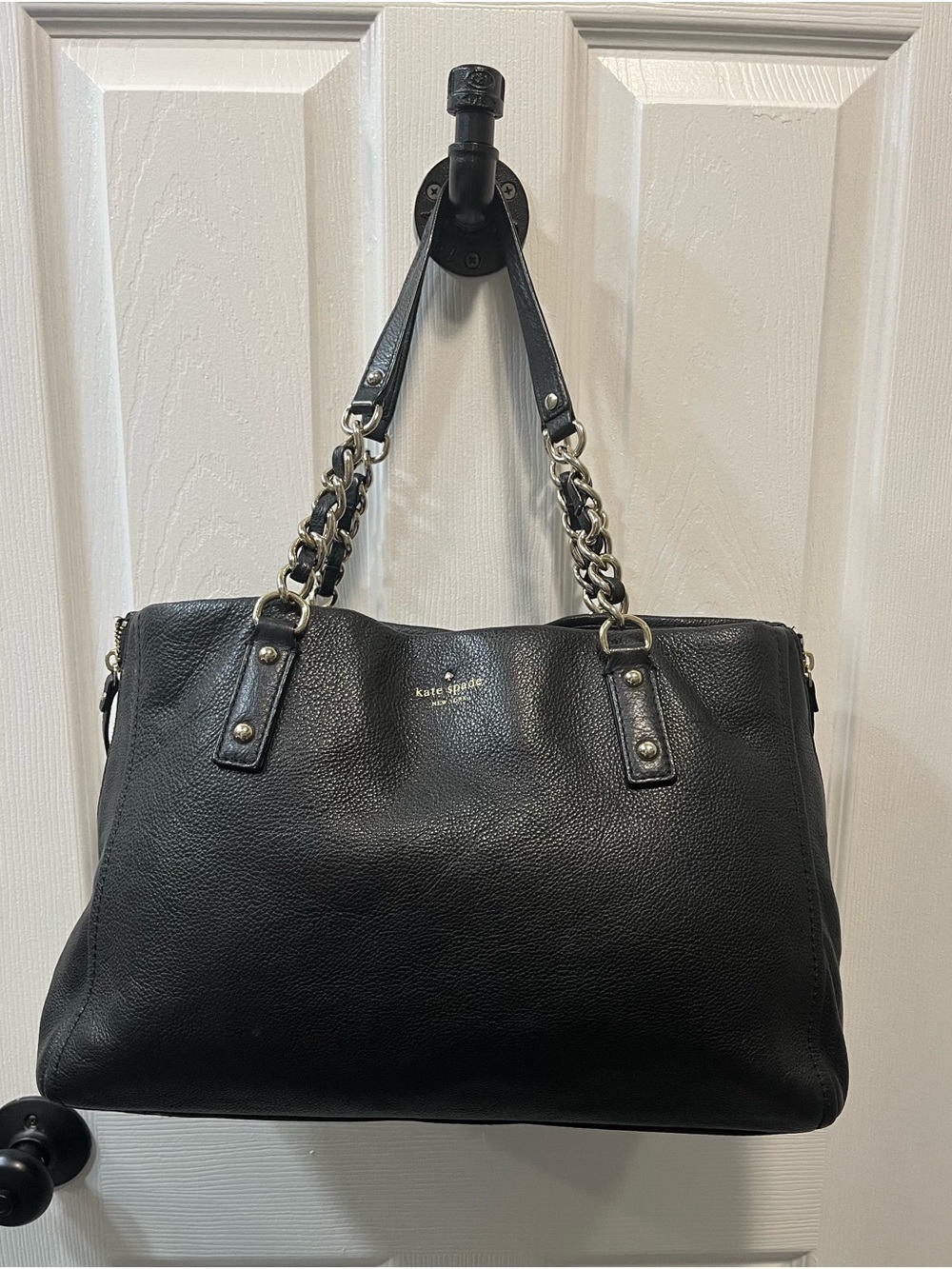 kate spade Cobble Hill Andee Chain-Handle Black Leather Shoulder Tote